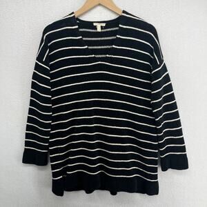 EILEEN FISHER Sweater S Organic Cotton Chenille Tunic V-Neck Jumper Black